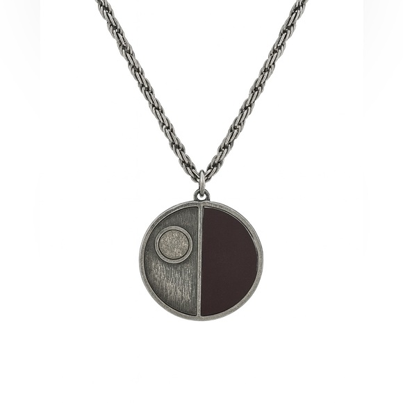 Vintage De Passillé Sylvestre Pewter Enamel Necklace Burgundy Moon Modernist 18” - Picture 1 of 16